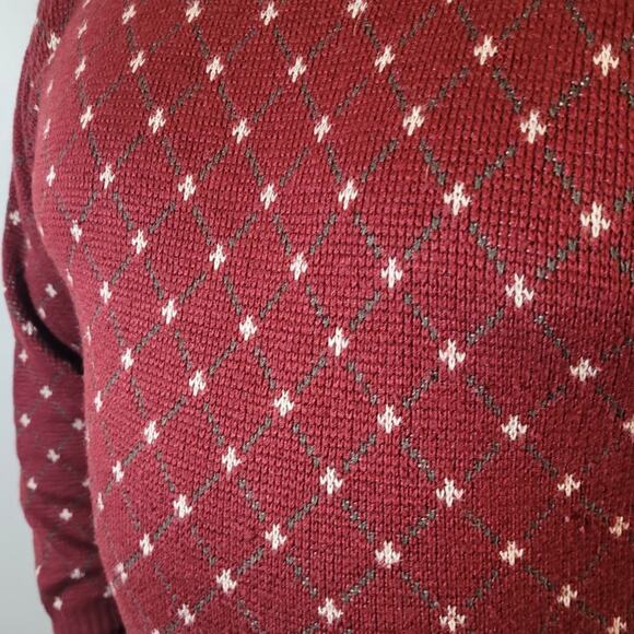 Vintage 80s Mens Maroon Diamond Sweater Sz Medium Elbow Patches Grandpacore - Picture 9 of 10